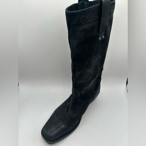 Vintage Foundry Aliza Cowboy Cowgirl campus riding boot black Leather square toe - Picture 8 of 17